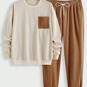 Manfinity KASUA 2pcs/Set Men??s Contrast Color Plaid Pattern Pullover Sweatshirt