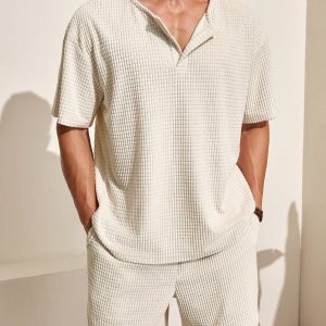 Manfinity KASUA Men??s Plain Minimal Daily Short Sleeve Shirt & Shorts Set