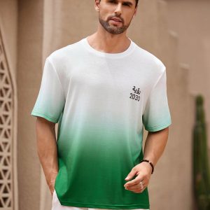 Manfinity KASUA Men??s Summer Gradient Digital Print Crew Neck Short Sleeve Casual T-Shirt