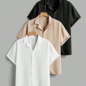 Manfinity KASUA Men??s Striped TexturedCollar Short Sleeve Shirt