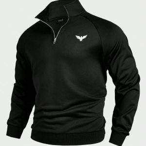 Manfinity KASUA Men??s Front Zip Up Long Sleeve Printed Minimalist Sweatshirt, Casual Daily Wear