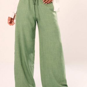 MUSERA Holiday Textured Linen Feel Tie Waist Trouser