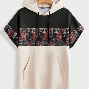 Manfinity KASUA Men??s Short Sleeve HoodedPatchwork Sweatshirt