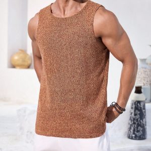 Manfinity KASUA Men??s Orange Knitted Sweater Tank Top, Soft And Comfortable Daily Casual