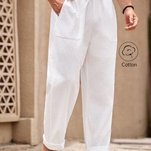 Manfinity KASUA Women??s Solid Color Tie Waist Pockets Casual Loose Straight Leg Pants